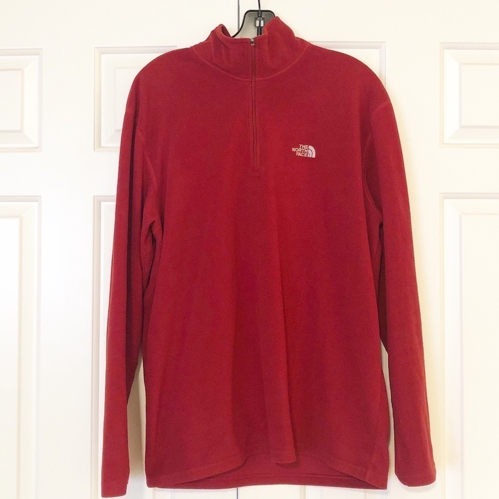 The North Face red fleece quarter zip pullover. L